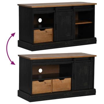 TV Cabinet HALDEN with Sliding Door - Black Solid Wood | 110x40x60 cm