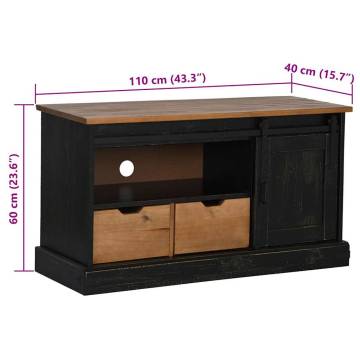 TV Cabinet HALDEN with Sliding Door - Black Solid Wood | 110x40x60 cm