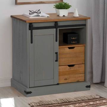 HALDEN Grey Sideboard with Sliding Door - Solid Wood 80x40 cm