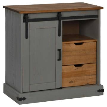 HALDEN Grey Sideboard with Sliding Door - Solid Wood 80x40 cm