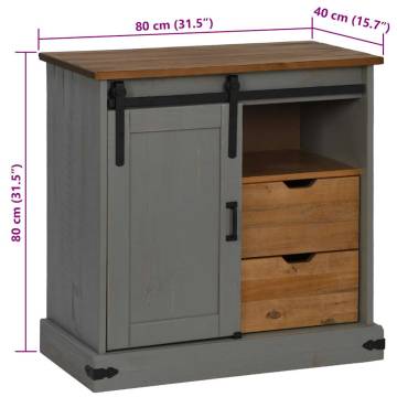 HALDEN Grey Sideboard with Sliding Door - Solid Wood 80x40 cm