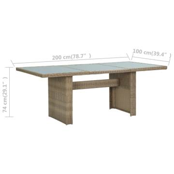 Garden Dining Table Brown 200x100 cm - PE Rattan & Glass