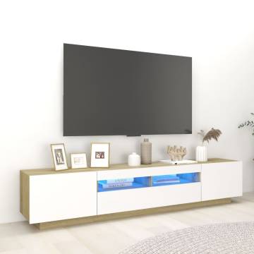 Stylish TV Cabinet with LED Lights - White & Sonoma Oak