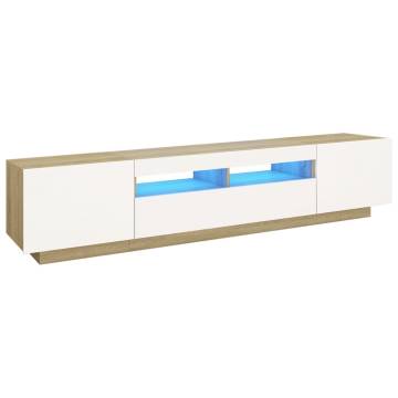 Stylish TV Cabinet with LED Lights - White & Sonoma Oak