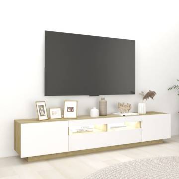 Stylish TV Cabinet with LED Lights - White & Sonoma Oak