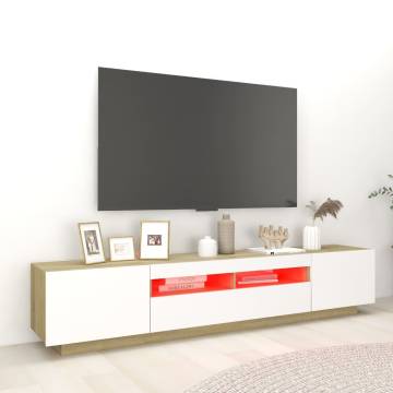 Stylish TV Cabinet with LED Lights - White & Sonoma Oak