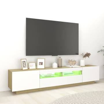 Stylish TV Cabinet with LED Lights - White & Sonoma Oak