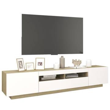 Stylish TV Cabinet with LED Lights - White & Sonoma Oak