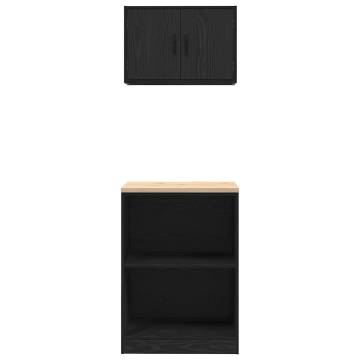 Garage Cabinets 2 pcs - Durable Black Engineered Wood Storage