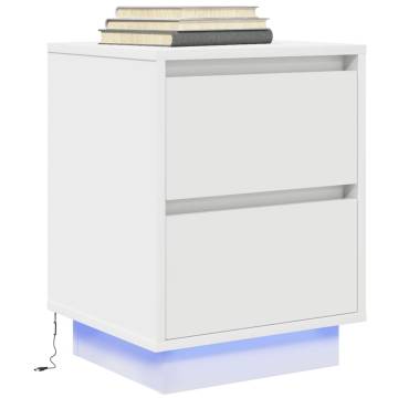 Stylish White Bedside Cabinet with LED Lights - 38x34x50 cm