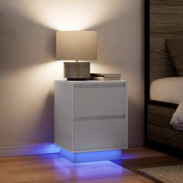 Stylish White Bedside Cabinet with LED Lights - 38x34x50 cm