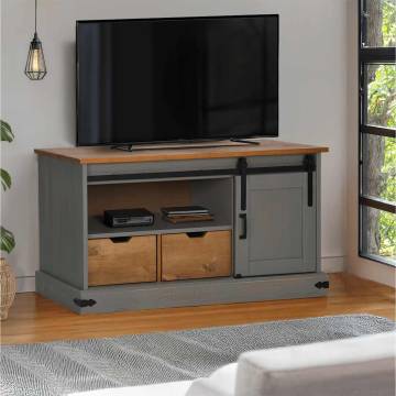 HALDEN Grey TV Cabinet with Sliding Door - Solid Wood 110x40x60 cm