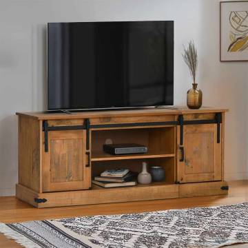 HALDEN TV Cabinet - 150x40x60 cm, Solid Wood, 2 Sliding Doors