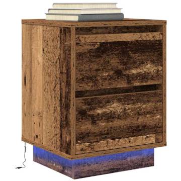 Stylish Bedside Cabinet with LED Lights - Old Wood Design