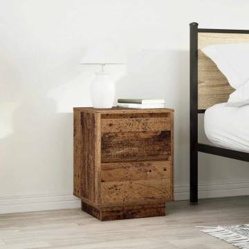 Stylish Bedside Cabinet with LED Lights - Old Wood Design