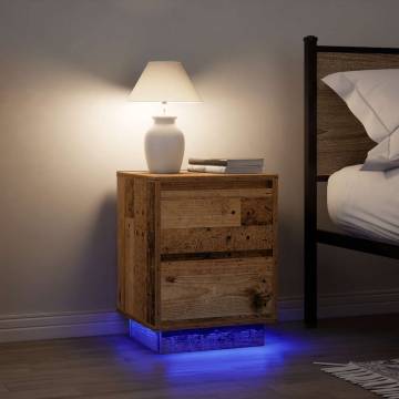 Stylish Bedside Cabinet with LED Lights - Old Wood Design