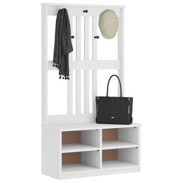 Hall Tree SANDENS White - Solid Wood Pine Storage Unit