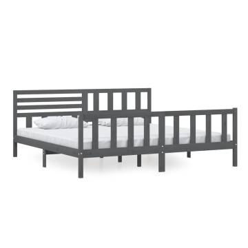 Grey Solid Wood Bed Frame 200x200 cm - Timeless Design