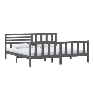 Grey Solid Wood Bed Frame 200x200 cm - Timeless Design