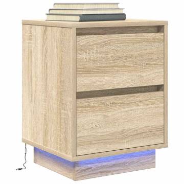 Bedside Cabinet with LED Lights - Sonoma Oak | Hipo Market