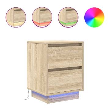 Bedside Cabinet with LED Lights - Sonoma Oak | Hipo Market