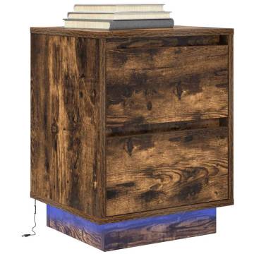 Bedside Cabinet with LED Lights - Smoked Oak | HipoMarket