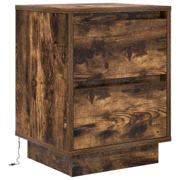 Bedside Cabinet with LED Lights - Smoked Oak | HipoMarket