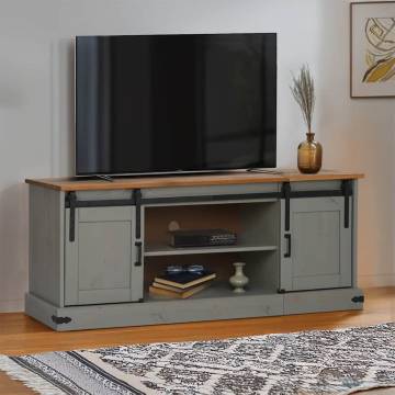 HALDEN TV Cabinet with Sliding Doors - Grey Solid Wood 150x40x60cm