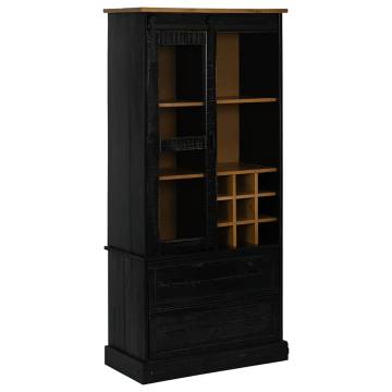 Wine Cabinet HALDEN - Black Pine with Wine Racks & Sliding Door