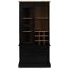 Wine Cabinet HALDEN - Black Pine with Wine Racks & Sliding Door