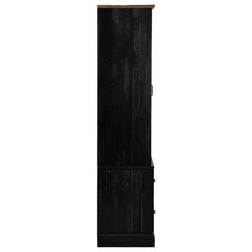 Wine Cabinet HALDEN - Black Pine with Wine Racks & Sliding Door