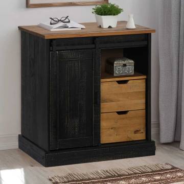 HALDEN Black Sliding Door Sideboard - 80x40x80 cm Solid Wood