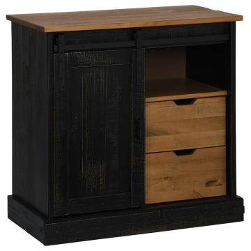 HALDEN Black Sliding Door Sideboard - 80x40x80 cm Solid Wood