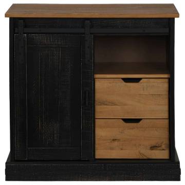 HALDEN Black Sliding Door Sideboard - 80x40x80 cm Solid Wood