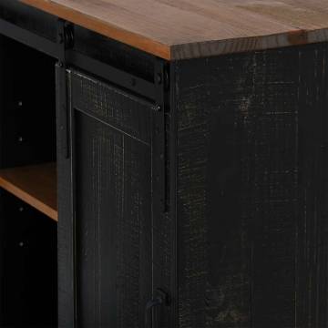 HALDEN Black Sliding Door Sideboard - 80x40x80 cm Solid Wood