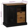 HALDEN Black Sliding Door Sideboard - 80x40x80 cm Solid Wood