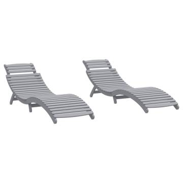 Sun Loungers 2 pcs Grey | Solid Acacia Wood Comfort