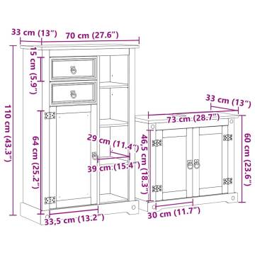 2 Piece Bathroom Furniture Set - Corona Solid Wood Pine