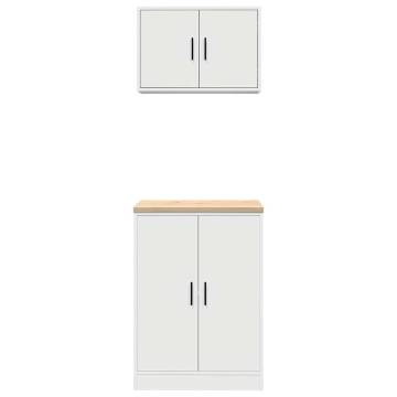 Garage Cabinets 2 pcs - White Engineered Wood | Hipo Market