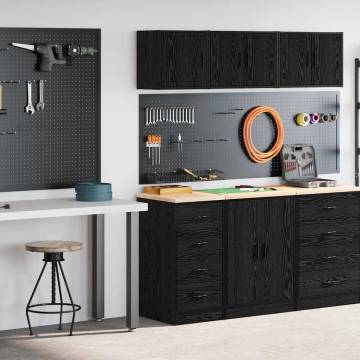 Garage Cabinets (2 pcs) - Stylish Black Engineered Wood Storage