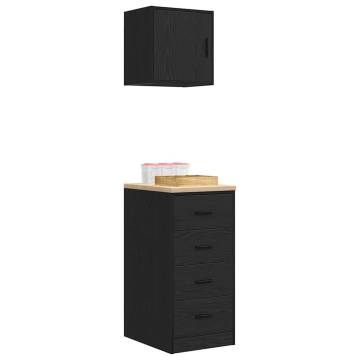 Garage Cabinets (2 pcs) - Stylish Black Engineered Wood Storage