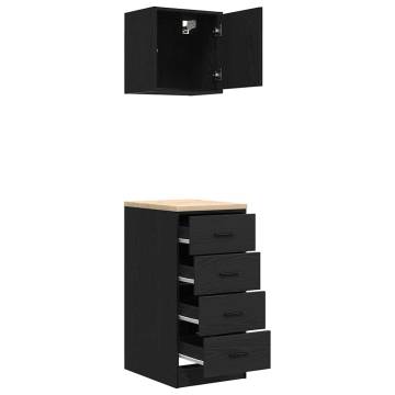 Garage Cabinets (2 pcs) - Stylish Black Engineered Wood Storage