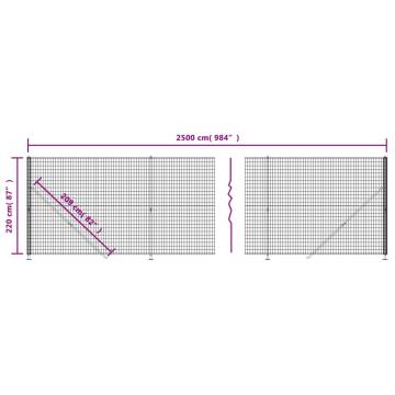 Wire Mesh Fence with Flange Anthracite 2.2x25m - Durable & Secure