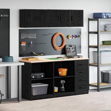 6 Pcs Black Garage Cabinets | Durable Engineered Wood Storage