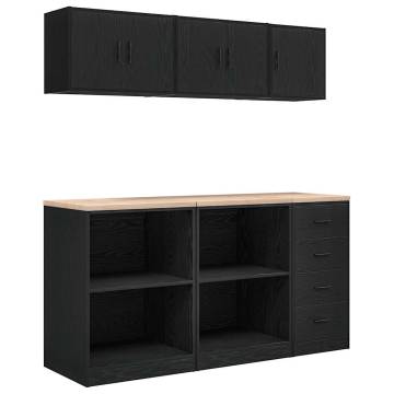 6 Pcs Black Garage Cabinets | Durable Engineered Wood Storage