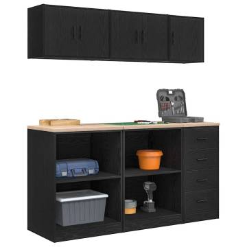 6 Pcs Black Garage Cabinets | Durable Engineered Wood Storage