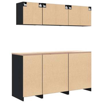 6 Pcs Black Garage Cabinets | Durable Engineered Wood Storage