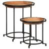 2 Piece Side Table Set - Solid Acacia Wood & Iron