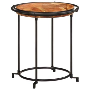 2 Piece Side Table Set - Solid Acacia Wood & Iron