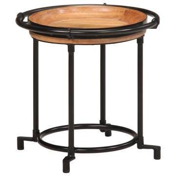 2 Piece Side Table Set - Solid Acacia Wood & Iron